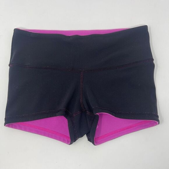 Lululemon Womens Activewear Reversible Shorts Elastic Waist Purple Black Size 4 - Picture 5 of 5